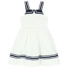 Girls White and Navy Blue Dress, 1, hi-res