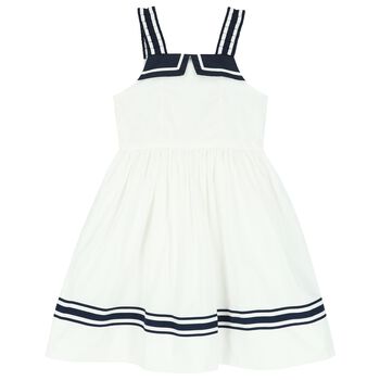 Girls White and Navy Blue Dress