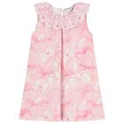 Girls Pink Bow Broderie Anglaise Dress, 1, hi-res