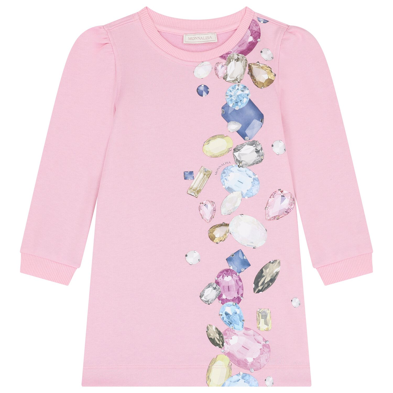 Girls Pink Jewel Sweatshirt Dress, 2, hi-res