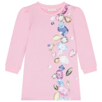 Girls Pink Jewel Sweatshirt Dress