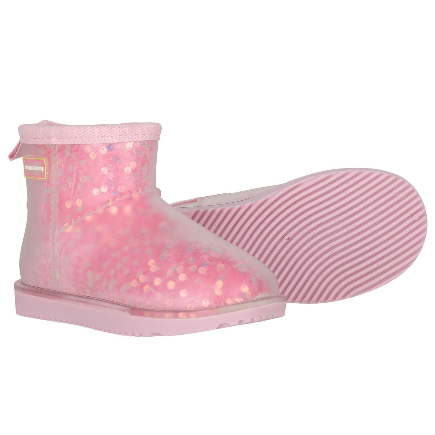 Girls Pink Sequin Logo Boots, 1, hi-res