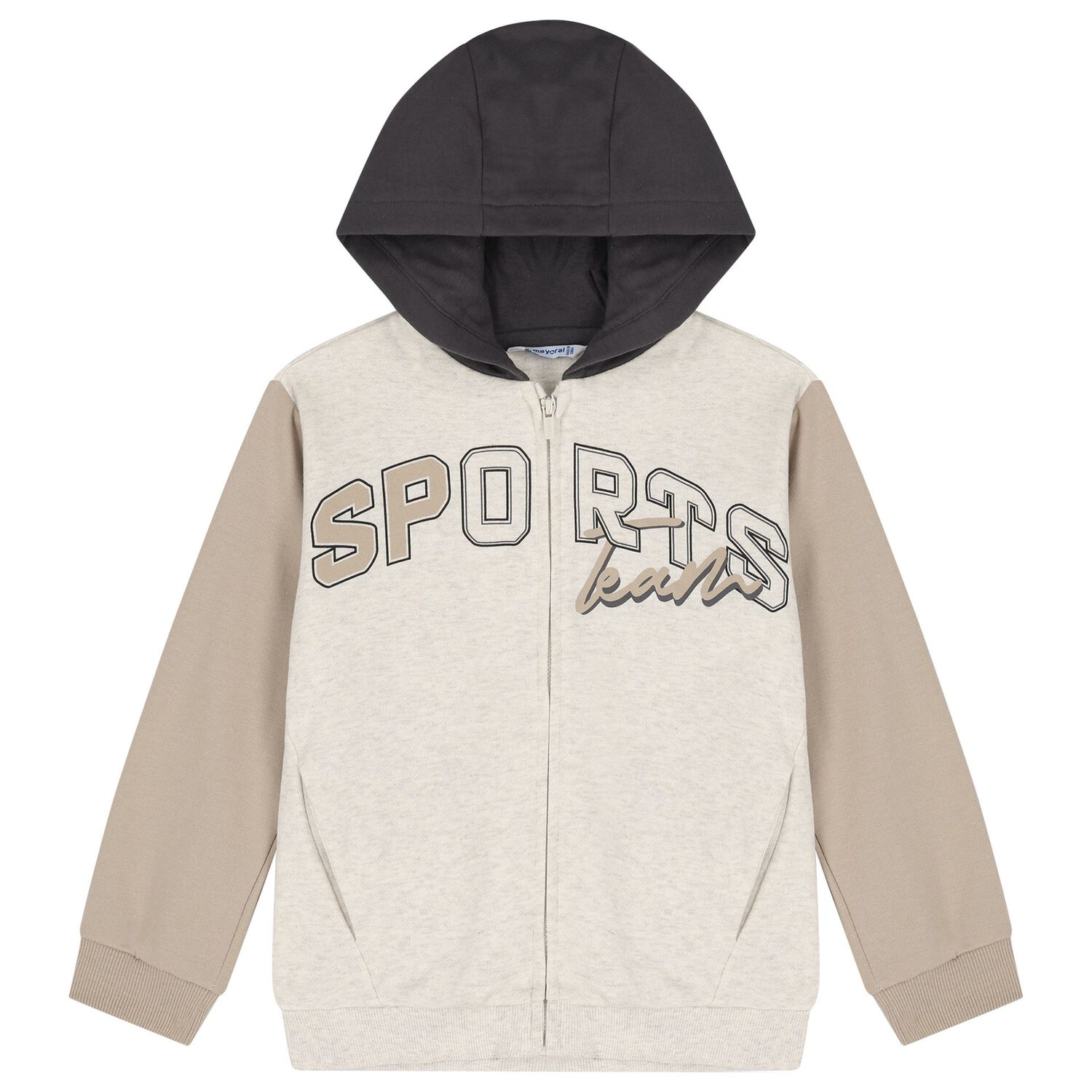Boys Beige Hooded Tracksuit Set, 1, hi-res
