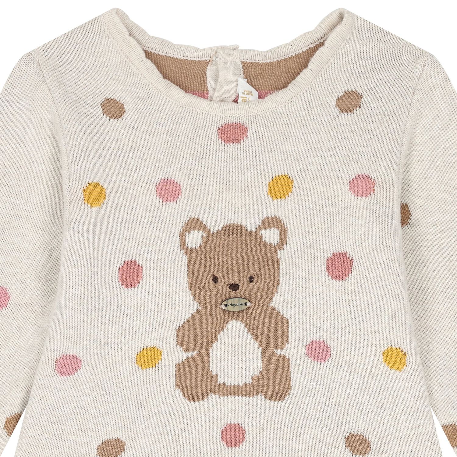 Baby Girls Beige Knitted Dress Set, 1, hi-res