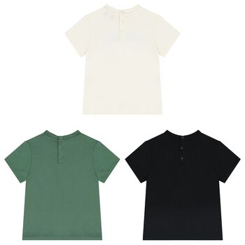Younger Boys Green, Ivory & Black T-Shirts (3 Pack)