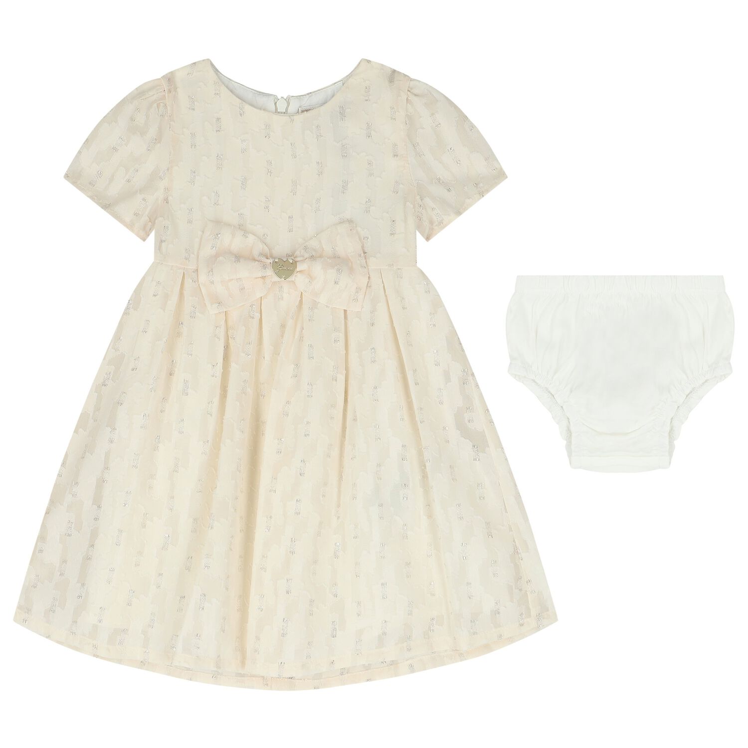 Younger Girls Ivory Jacquard Chiffon Dress Set, 1, hi-res image number null