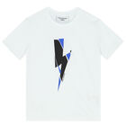 Boys White Thunderbolt Logo T-Shirt, 2, hi-res