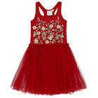 Girls Red Embellished Tulle Dress, 1, hi-res