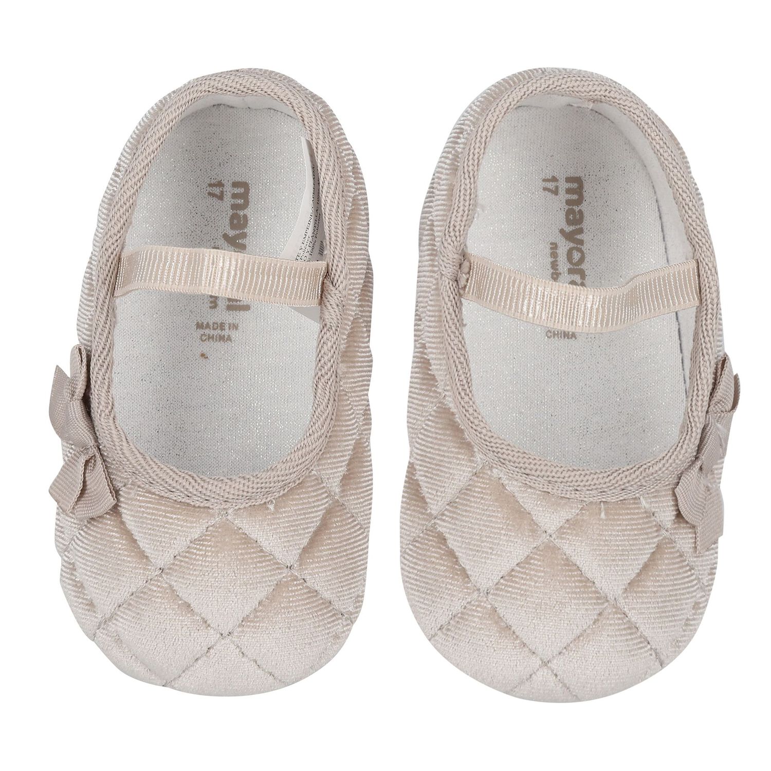 Baby Girls Beige Velvet Pre Walker Shoes, 2, hi-res