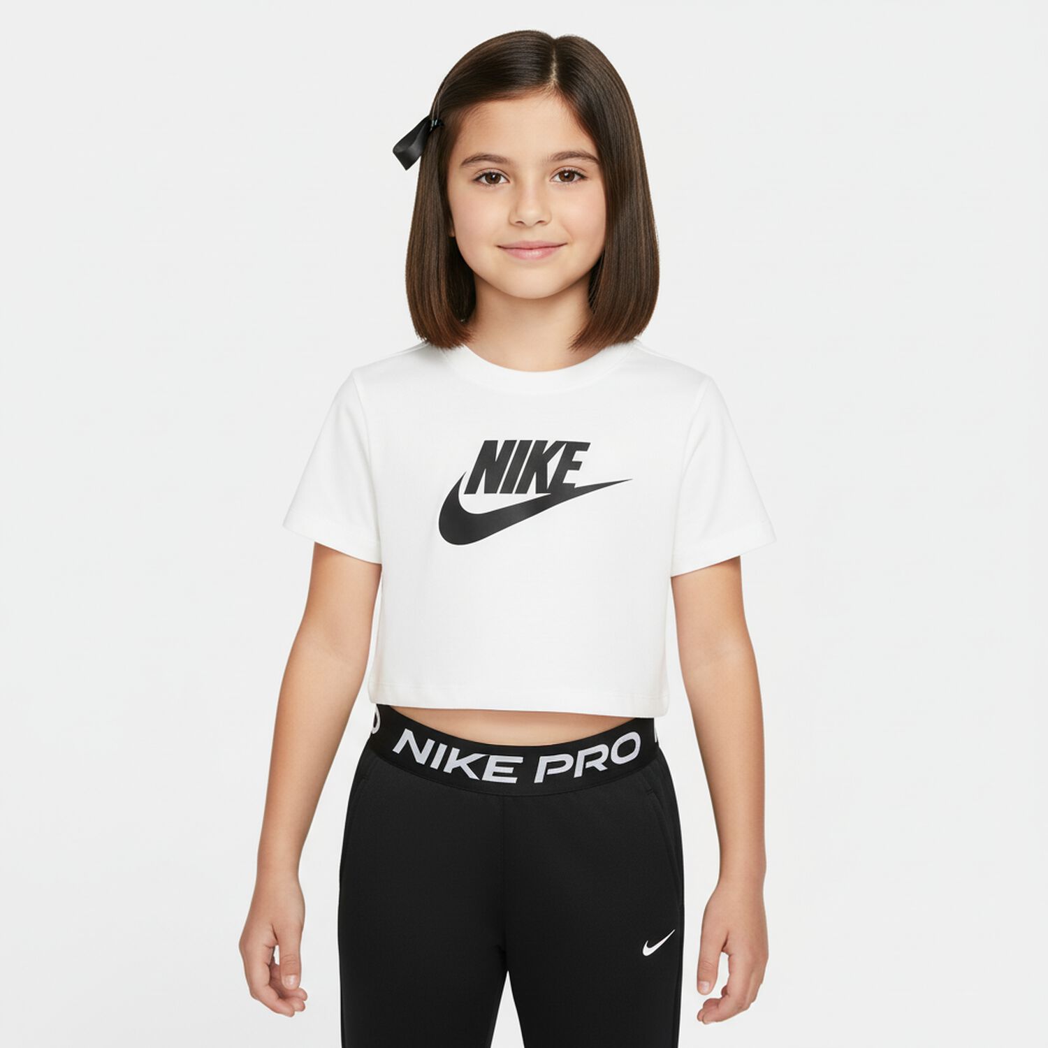 Girls White & Black Logo T-Shirt, 2, hi-res
