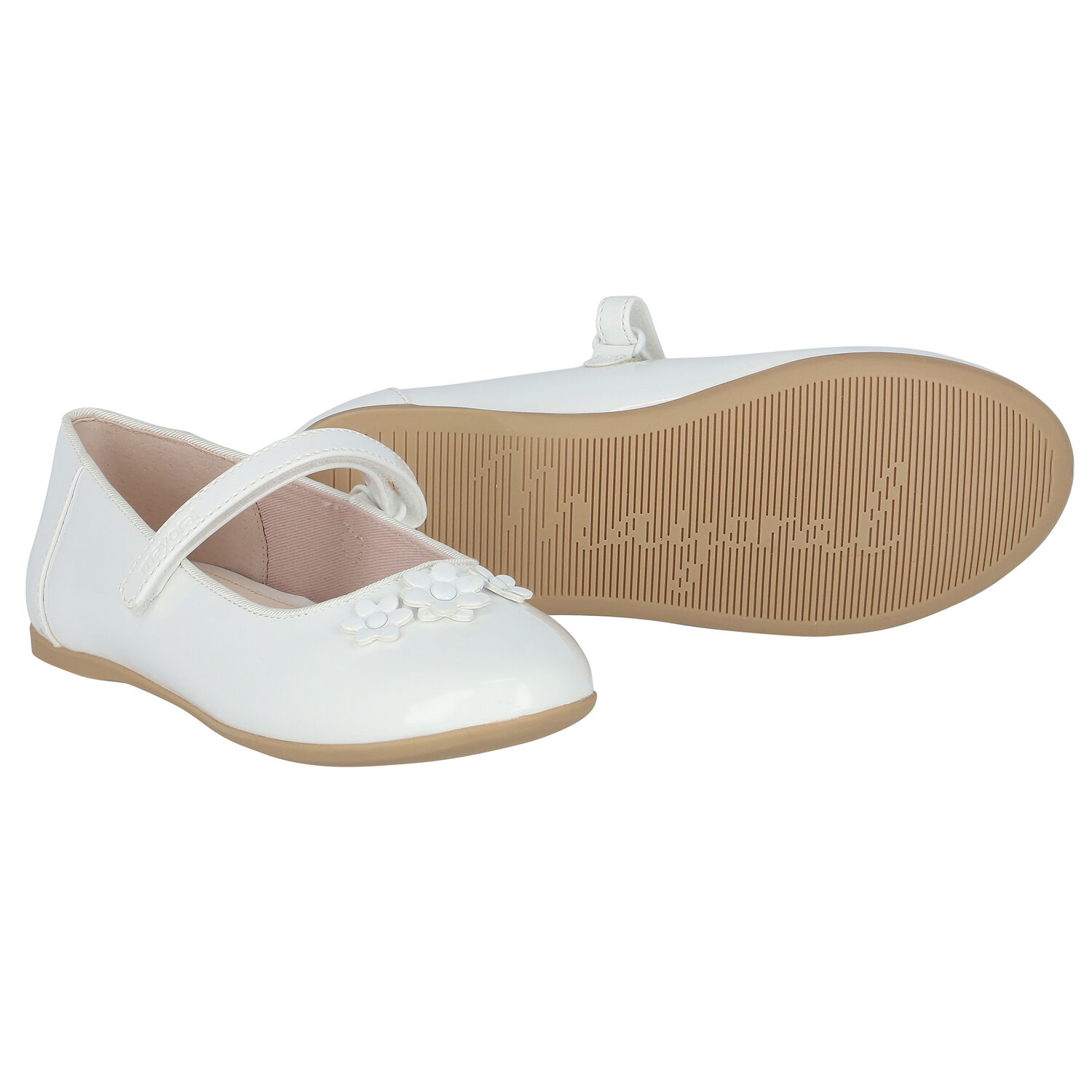 Girls White Flower Ballerina Shoes, 1, hi-res