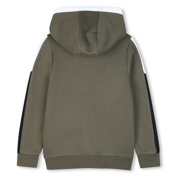 Boys Green Logo Hooded Zip Up Top