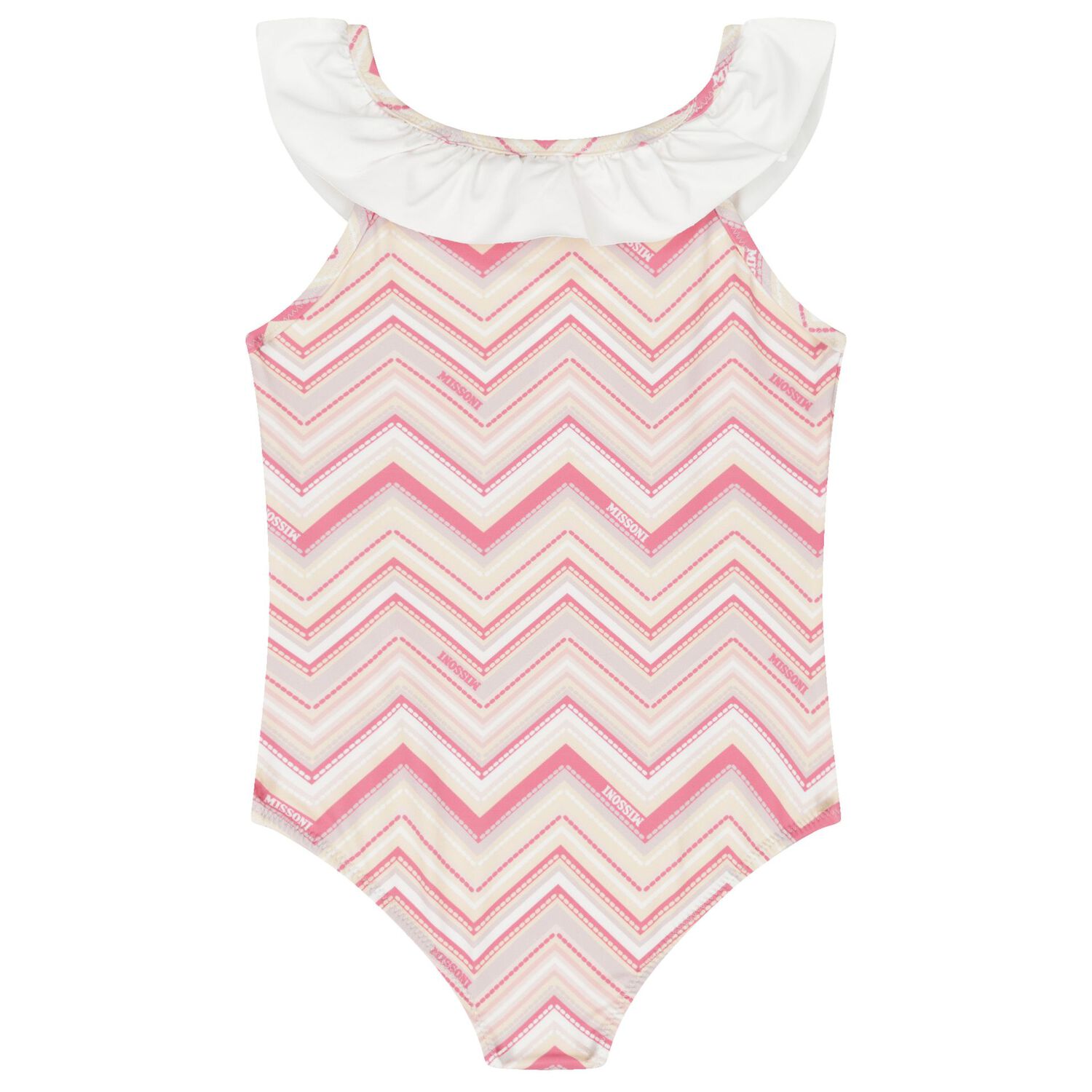 Younger Girls Pink & White Zig Zag Swimsuit, 1, hi-res