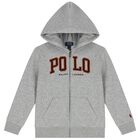 Boys Grey Logo Hooded Zip Up Top, 1, hi-res