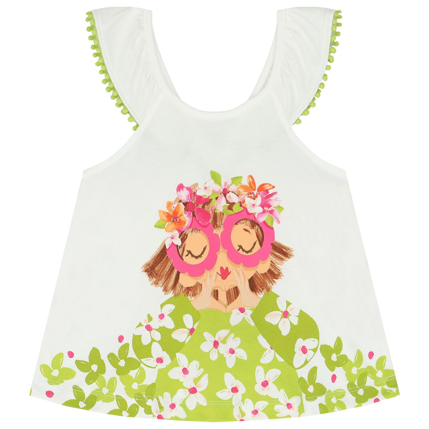 Girls White & Green Shorts Set, 1, hi-res