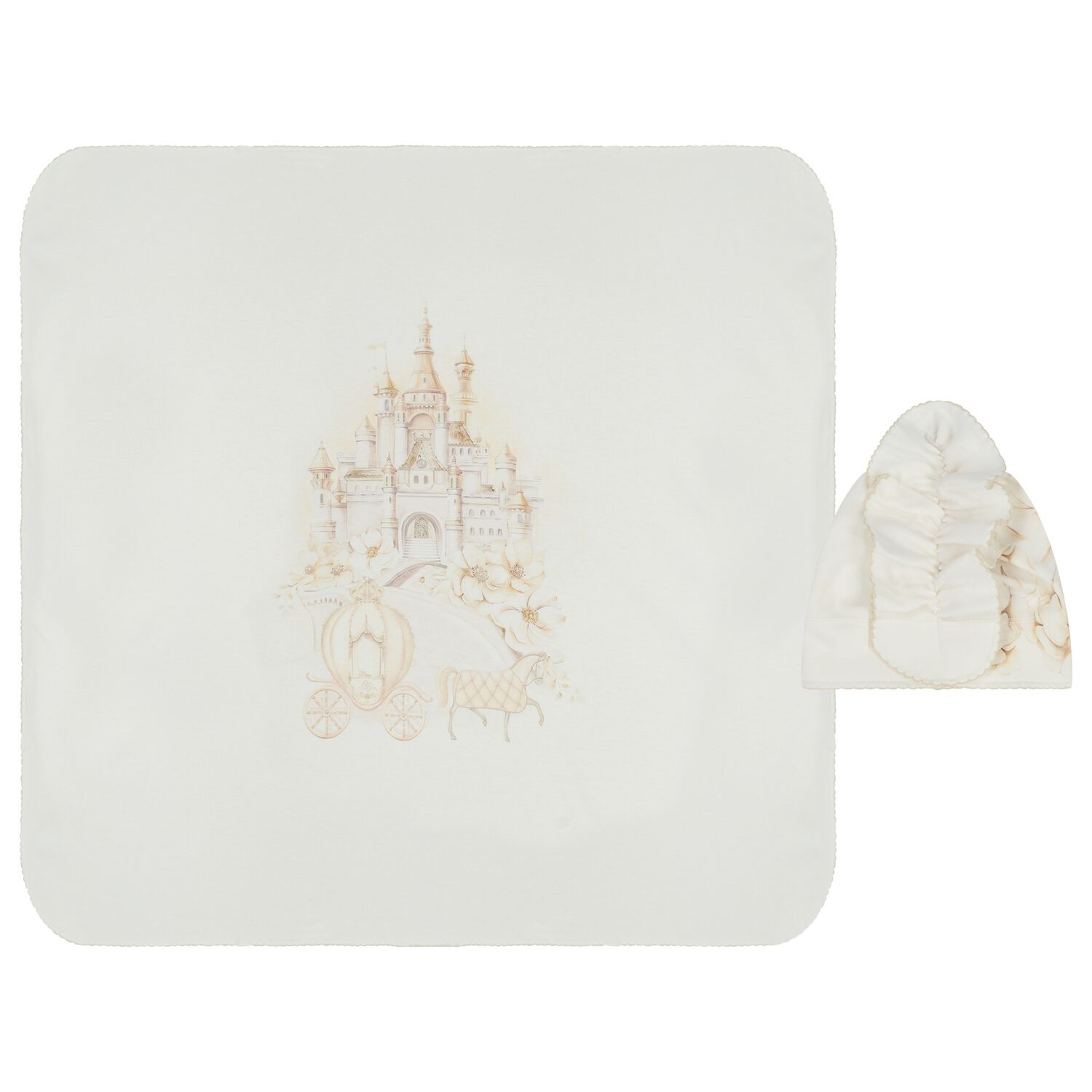 Baby Girls Ivory Blanket & Hat Set , 1, hi-res