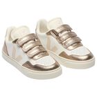 Girls White & Gold Leather Trainers , 1, hi-res