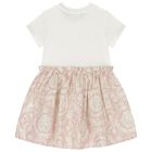 Younger Girls Ivory & Pink Barocco Dress, 1, hi-res