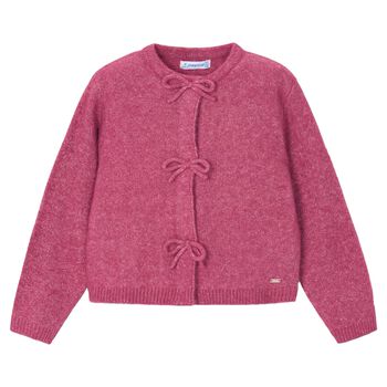 Girls Pink Bow Knitted Cardigan 