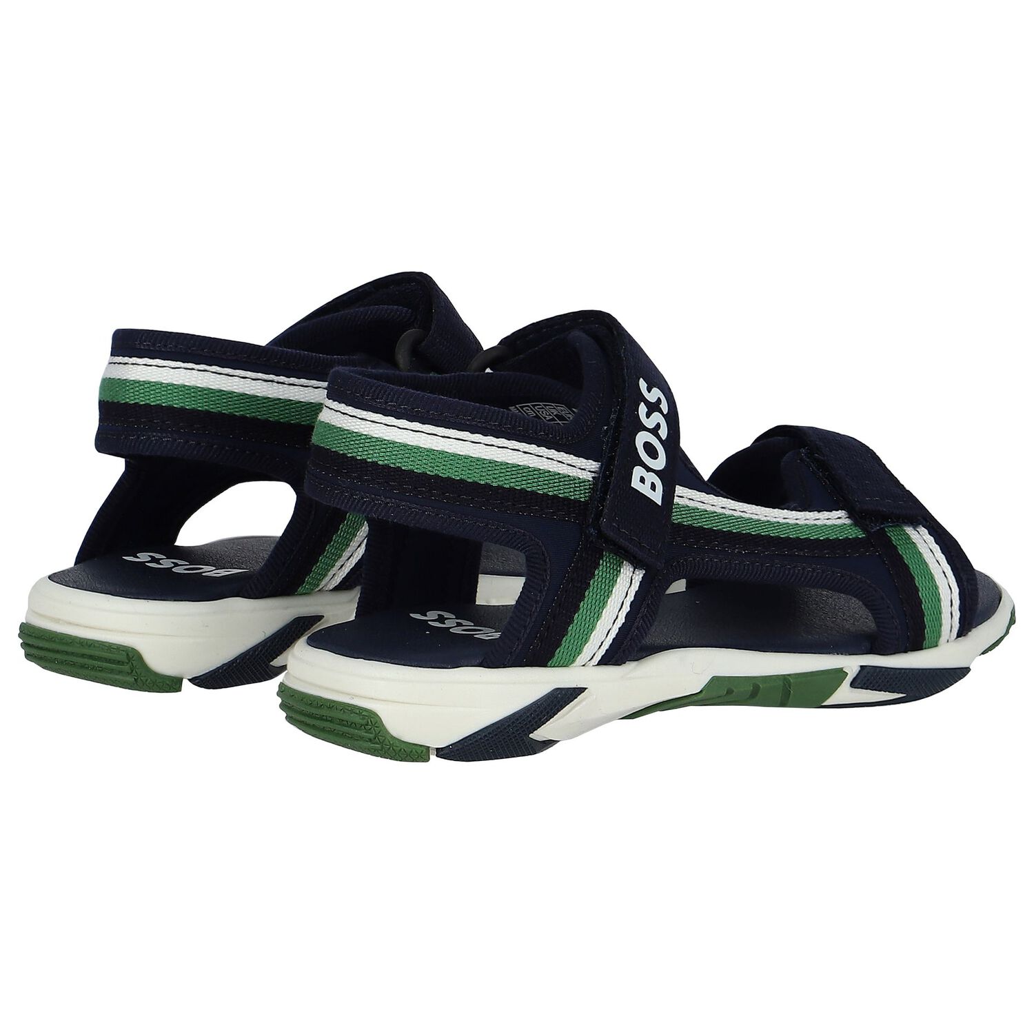 Boys White, Green & Navy Blue Logo Sandals, 2, hi-res