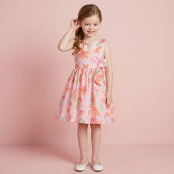 Girls Orange & Pink Floral Dress