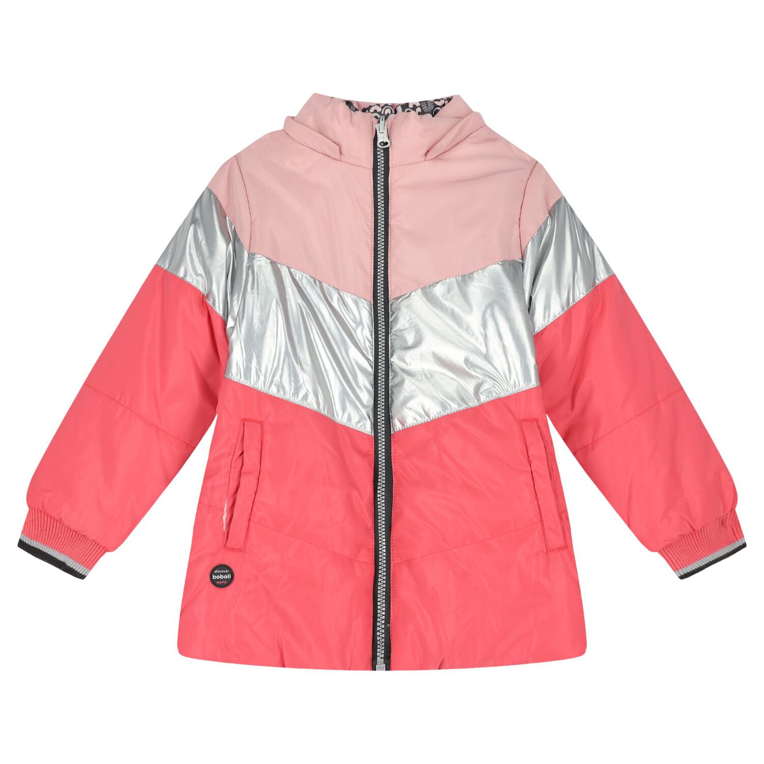 Girls Pink Reversible Hooded Coat, 1, hi-res image number null