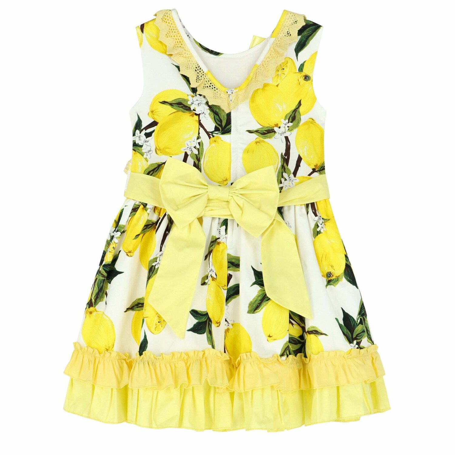 Girls White & Yellow Lemon Dress, 1, hi-res