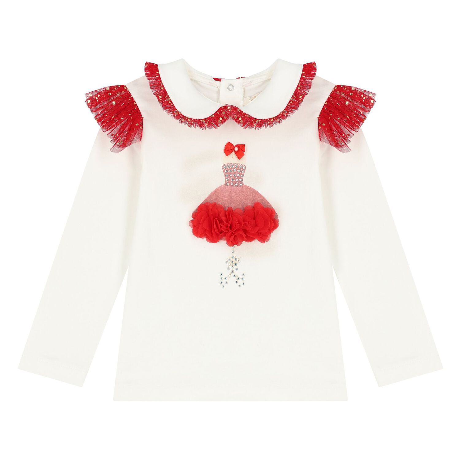 Girls White & Red Tulle Skirt Set, 1, hi-res image number null