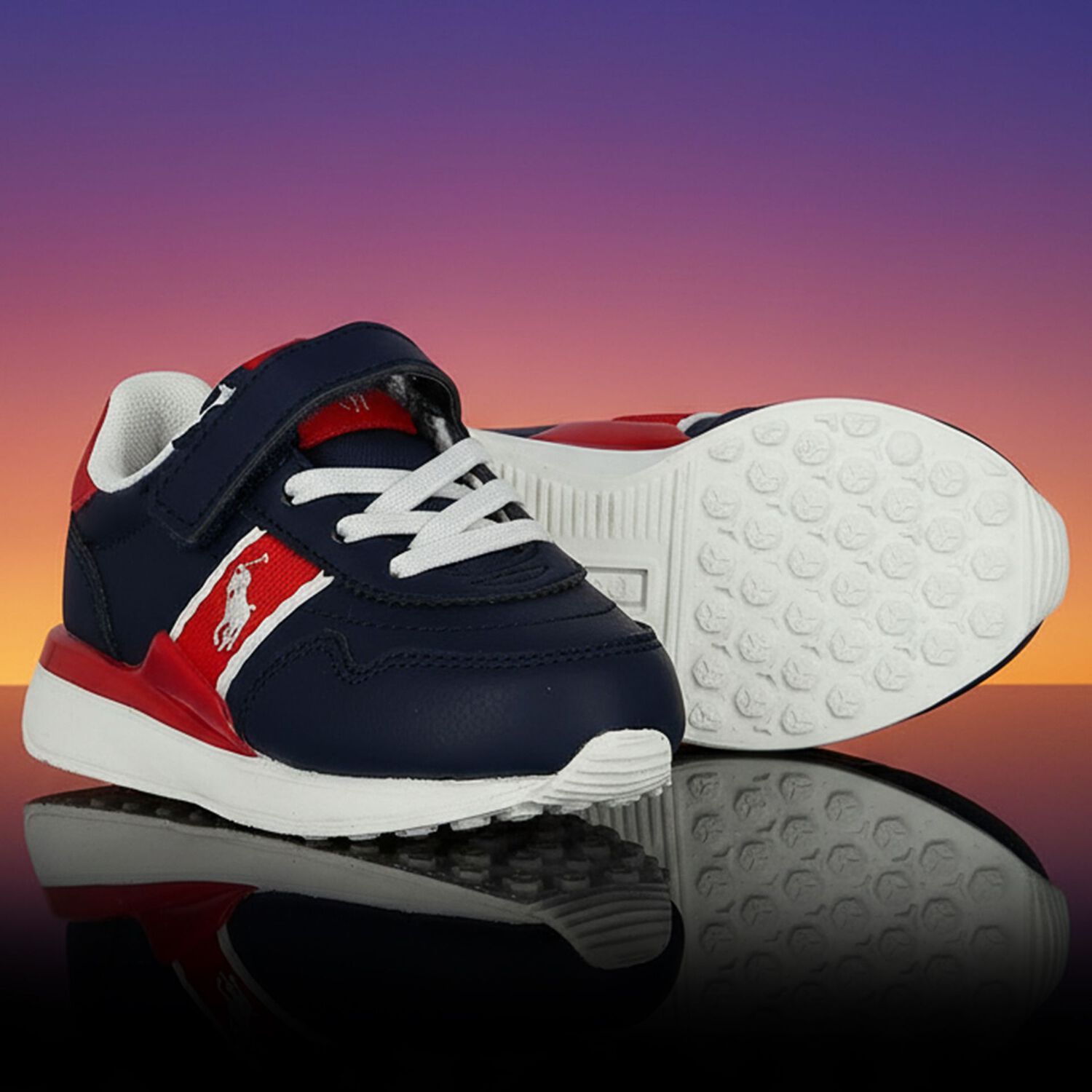 Boys Navy Blue & Red Trainers, 1, hi-res