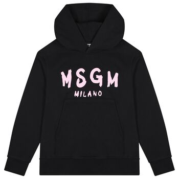 Girls Black & Pink Logo Hooded Top