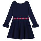 Girls Navy Long Sleeve Dress, 2, hi-res