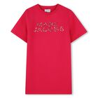 Girls Pink Embellished Logo Dress, 1, hi-res