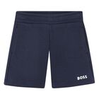 Younger Boys Navy Blue Logo Shorts, 3, hi-res