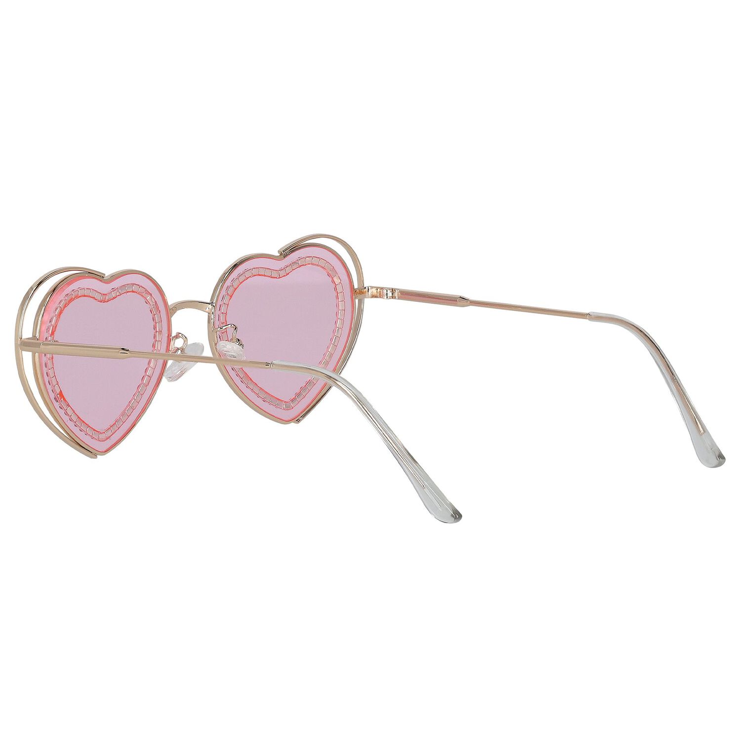 Girls Pink & Gold Heart Diamante Sunglasses, 1, hi-res