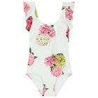 Girls White Floral Swimsuit, 1, hi-res