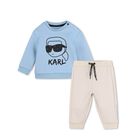 Younger Boys Blue & Beige Ikonik Karl Tracksuit, 1, hi-res