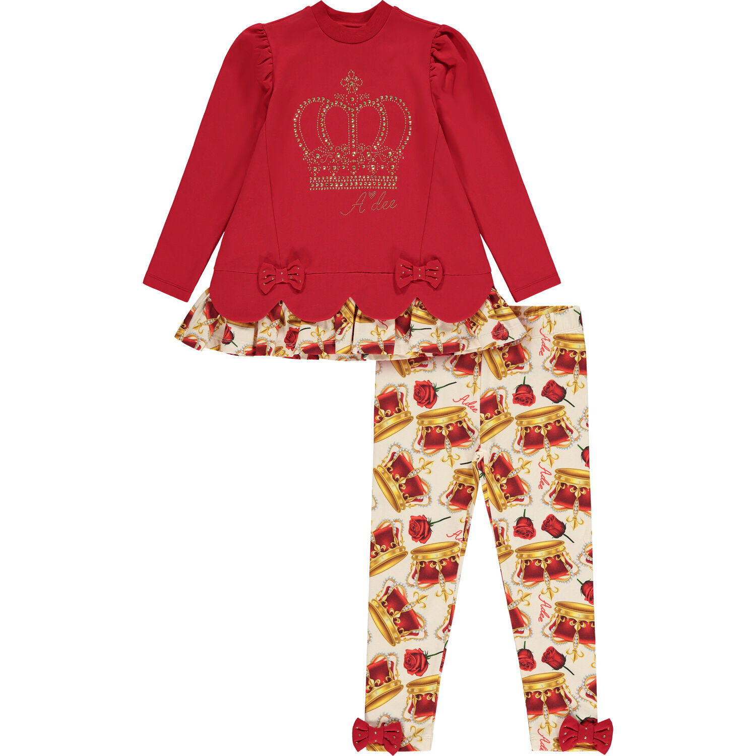 Girls Red & Ivory Crown Leggings Set, 1, hi-res image number null