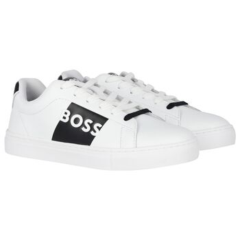 Boys White & Black Logo Trainers