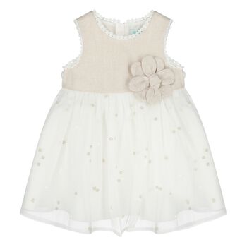 Younger Girls Gold & White Flower Dress