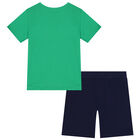 Boys Green & Navy Blue Dogs Shorts Set, 1, hi-res
