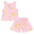 Girls Pink Ruffled Floral Short Set, 1, hi-res