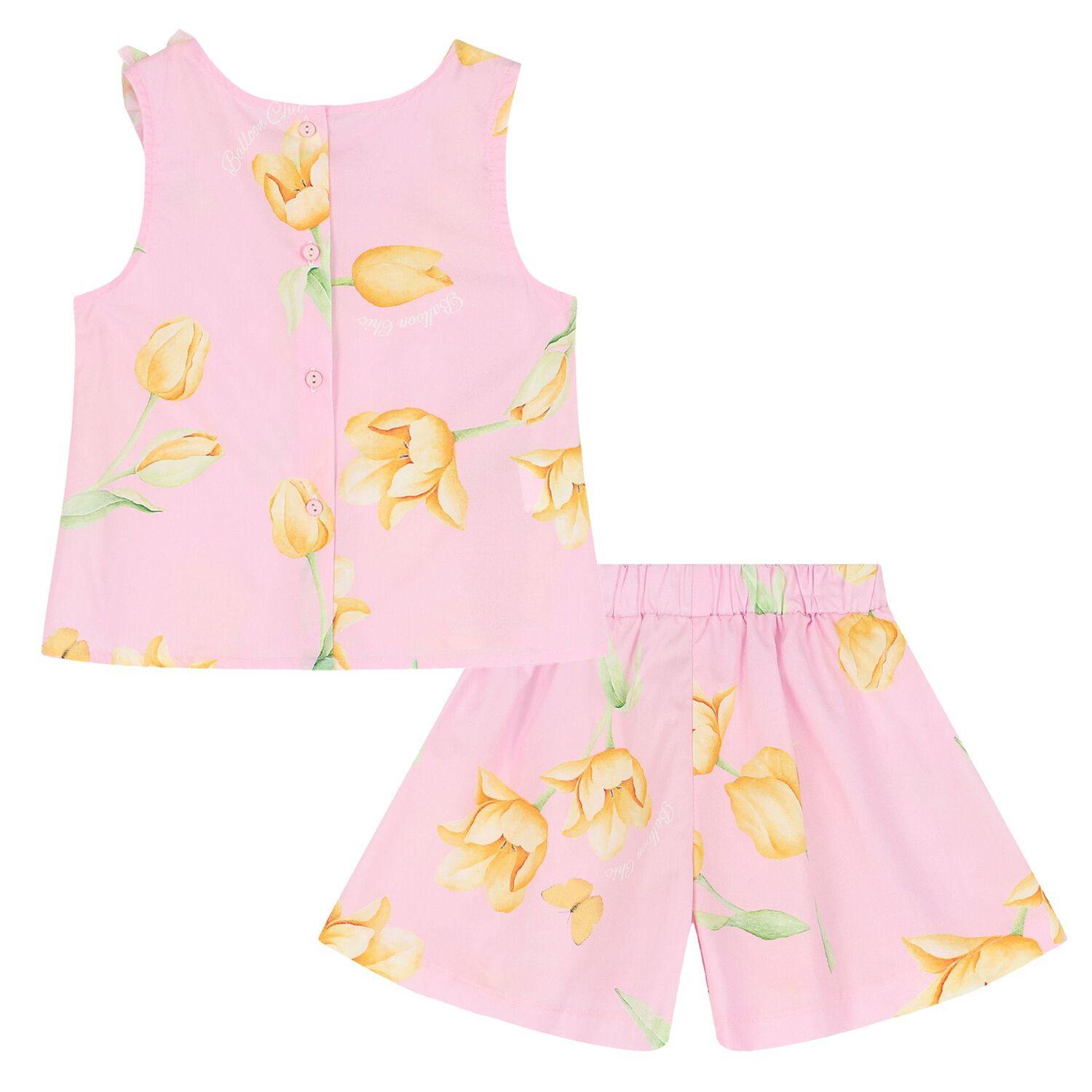Girls Pink Ruffled Floral Short Set, 1, hi-res