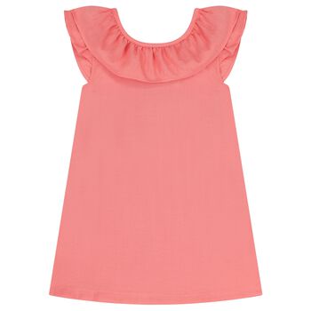 Girls Coral Ruffled Dress