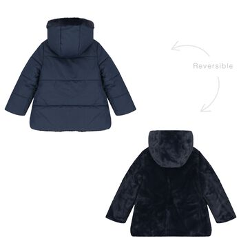Girls Navy Blue Reversible Faux Fur Jacket