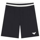 Boys Navy Blue Logo Shorts, 1, hi-res
