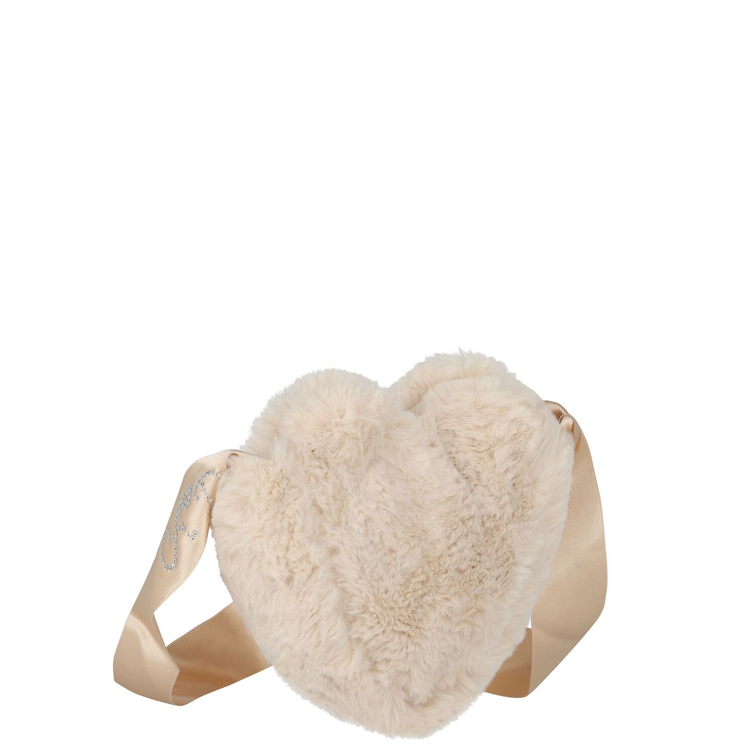Girls Beige Fur Heart Bag ( 17cm ), 1, hi-res