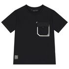 Boys Black Cotton T-Shirt, 2, hi-res