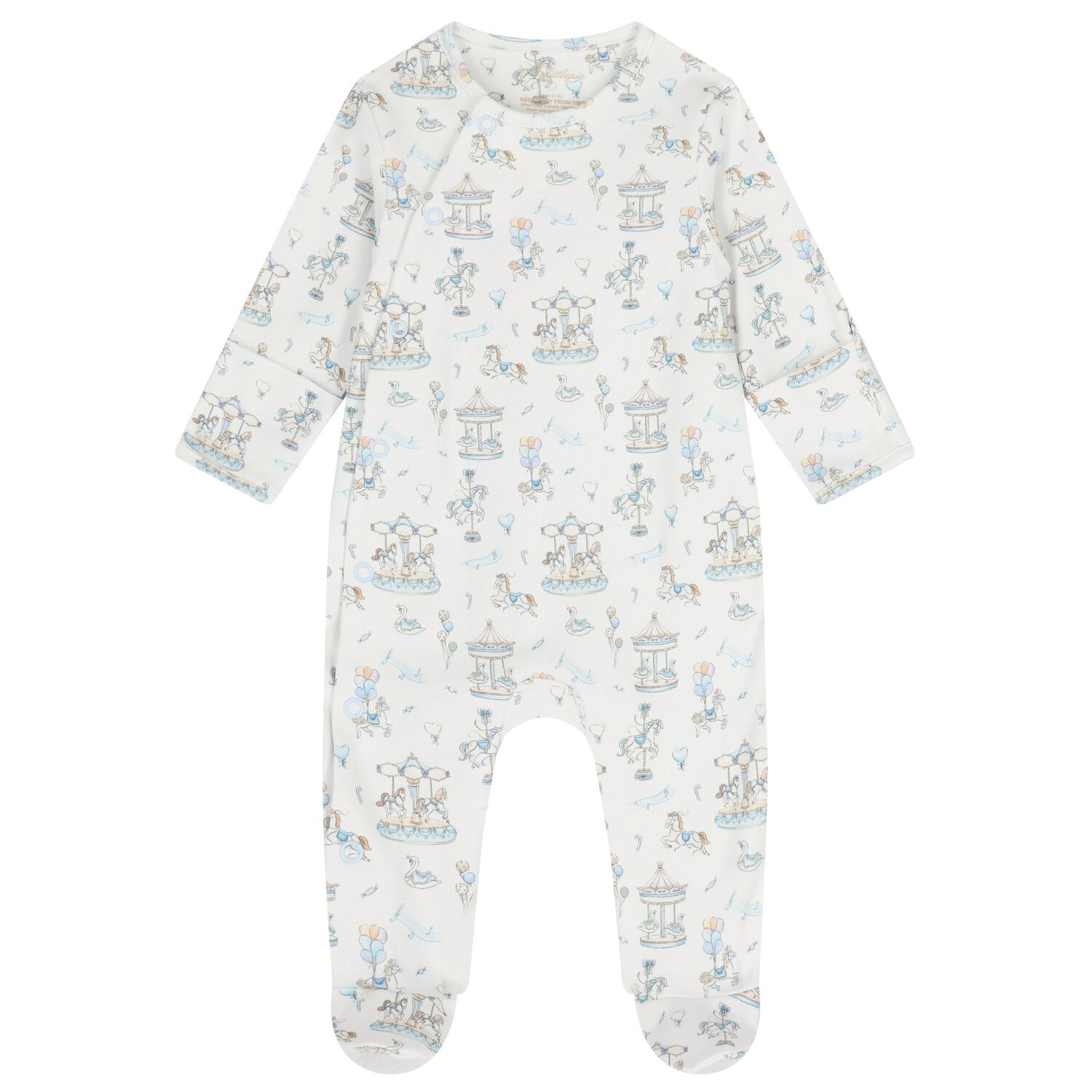 Baby Boys White & Blue Carousel Babygrow, 1, hi-res