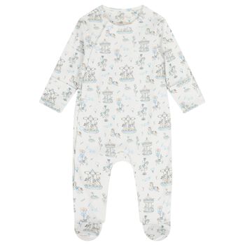 Baby Boys White & Blue Carousel Babygrow