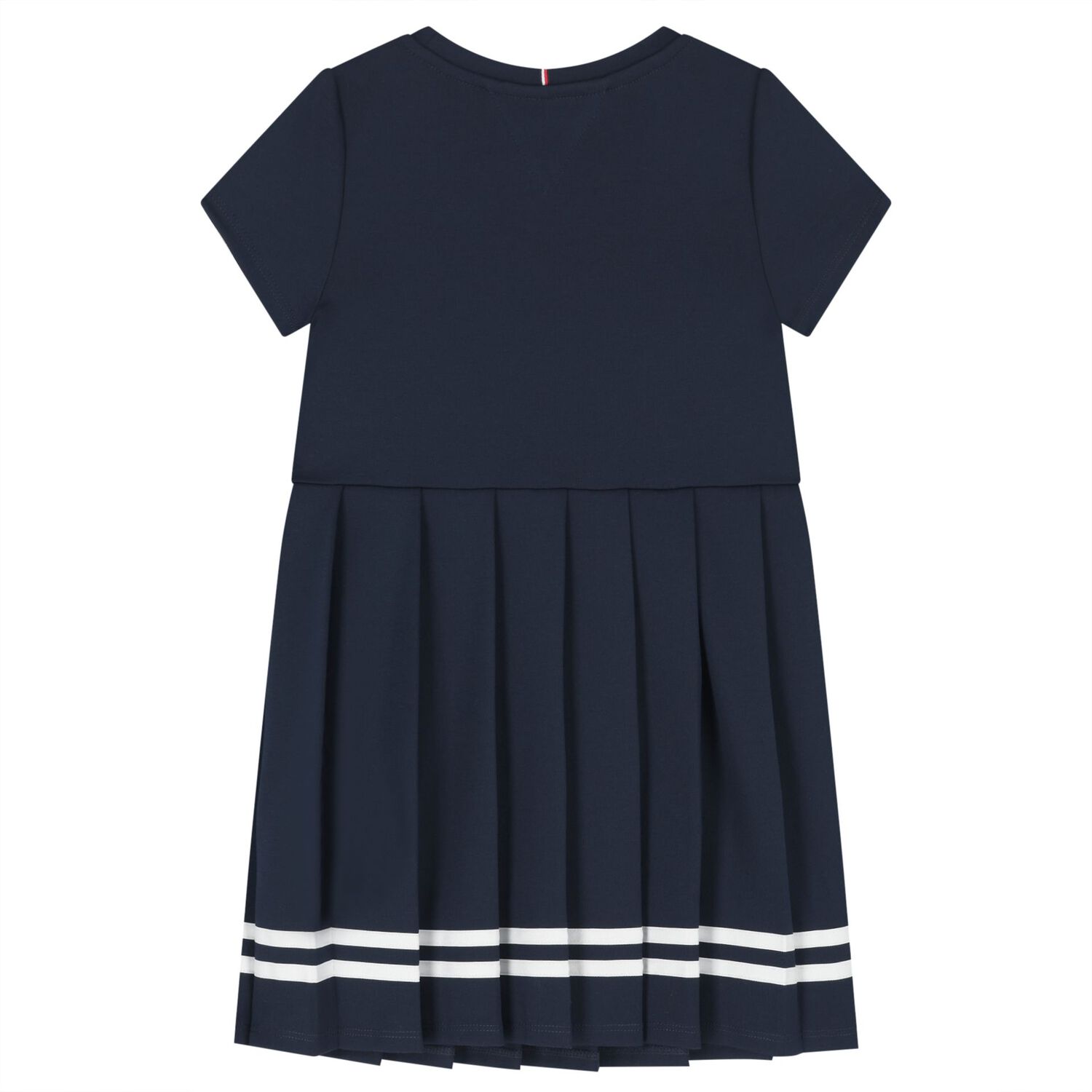 Girls Navy Blue Logo Pleated Dress, 1, hi-res